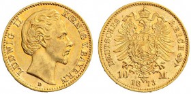 SAMMLUNG REICHSGOLD 
 BAYERN 
 Ludwig II., 1864-1886. 10 Mark 1873 D. Fr. 3764; J. 193; K./M. 892. 3,96 g.
 GOLD. Vorzüglich