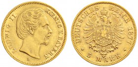 SAMMLUNG REICHSGOLD 
 BAYERN 
 Ludwig II., 1864-1886. 5 Mark 1877 D. Fr. 3767; J. 195; K./M. 904. 1,98 g.
 GOLD. Gutes sehr schön