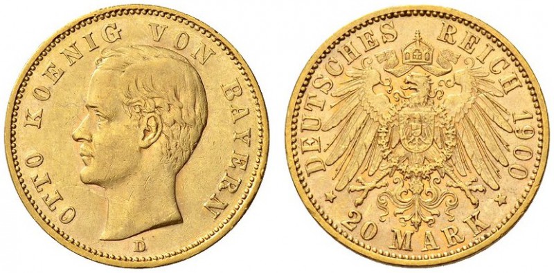 SAMMLUNG REICHSGOLD 
 BAYERN 
 Otto II., 1886-1913. 20 Mark 1900 D. Fr. 3768; ...