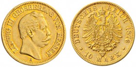 SAMMLUNG REICHSGOLD 
 HESSEN 
 Ludwig III., 1848-1877. 10 Mark 1876 H. Fr. 3786; J. 216; K./M. 354. 3,94 g.
 GOLD. Fast vorzüglich