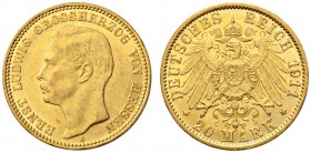 SAMMLUNG REICHSGOLD 
 HESSEN 
 Ernst Ludwig, 1892-1918. 20 Mark 1911 A. Fr. 3795; J. 226; K./M. 374. 7,95 g.
 GOLD. Vorzüglich