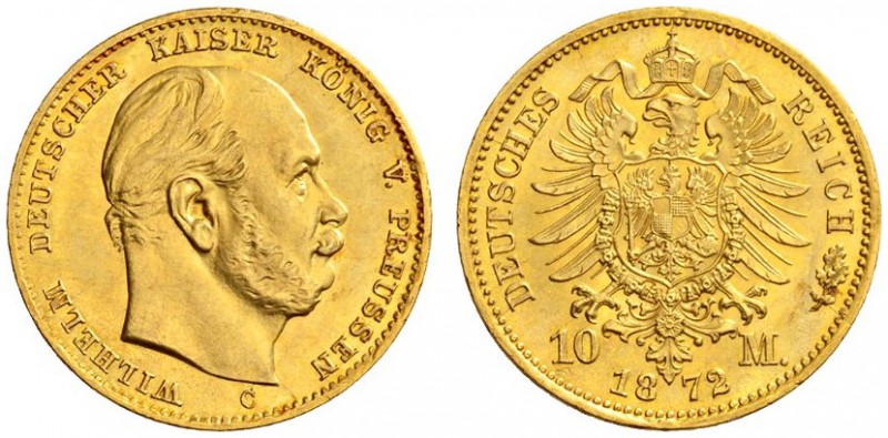 SAMMLUNG REICHSGOLD 
 PREUSSEN 
 Wilhelm I., 1861-1888. 10 Mark 1872 C. Fr. 38...