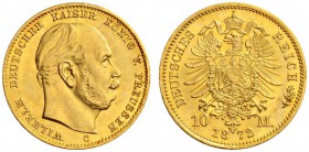 SAMMLUNG REICHSGOLD 
 PREUSSEN 
 Wilhelm I., 1861-1888. 10 Mark 1872 C. Fr. 3821; J. 242c; K./M. 502. 3,98 g.
 GOLD. FDC