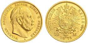 SAMMLUNG REICHSGOLD 
 PREUSSEN 
 Wilhelm I., 1861-1888. 10 Mark 1873 A. Fr. 3819; J. 242A; K./M. 502. 3,98 g.
 GOLD. FDC