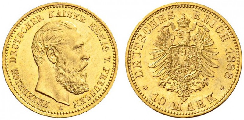 SAMMLUNG REICHSGOLD 
 PREUSSEN 
 Friedrich III., 1888. 10 Mark 1888 A. Fr. 382...