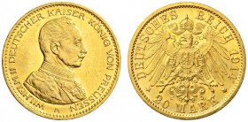 SAMMLUNG REICHSGOLD 
 PREUSSEN 
 Wilhelm II., 1888-1918. 20 Mark 1914 A. Kaiser in Uniform. Fr. 3833; J. 253; K./M. 537. 7,97 g.
 GOLD. Fast unzirk...