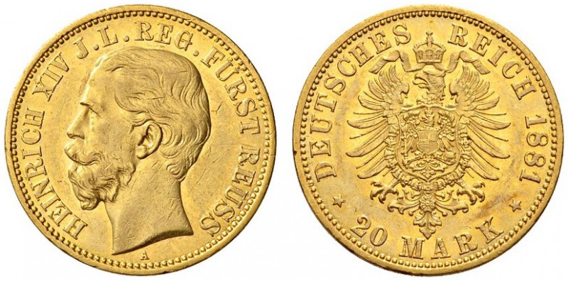 SAMMLUNG REICHSGOLD 
 REUSS, JÜNGERER LINIE 
 Heinrich XIV., 1867-1913. 20 Mar...