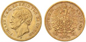 SAMMLUNG REICHSGOLD 
 SACHSEN 
 Johann, 1854-1873. 10 Mark 1872 E. Fr. 3840; J. 257; K./M. 1232. 3,95 g.
 GOLD. Fast vorzüglich