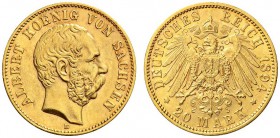 SAMMLUNG REICHSGOLD 
 SACHSEN 
 Albert, 1873-1902. 20 Mark 1894 E. Fr. 3842; J. 264; K./M. 1248. 7,95 g.
 GOLD. Fast unzirkuliert