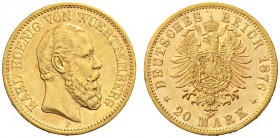 SAMMLUNG REICHSGOLD 
 WÜRTTEMBERG 
 Karl, 1864-1891. 20 Mark 1876 F. Fr. 3871; J. 293; K./M. 625. 7,92 g.
 GOLD. Fast vorzüglich
