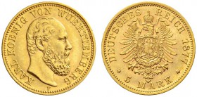 SAMMLUNG REICHSGOLD 
 WÜRTTEMBERG 
 Karl, 1864-1891. 5 Mark 1877 F. Fr. 3875; J. 291; K./M. 627. 1,99 g.
 GOLD. Unzirkuliert