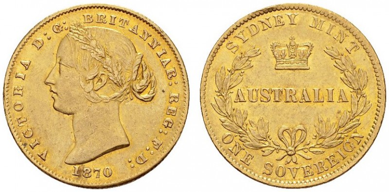 COINS & MEDALS FROM OVERSEAS 
 AUSTRALIA 
 Victoria, 1837-1901. Sovereign 1870...