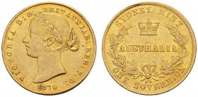 COINS & MEDALS FROM OVERSEAS 
 AUSTRALIA 
 Victoria, 1837-1901. Sovereign 1870, Sydney. Fr. 10; K./M. 4. 7,96 g.
 GOLD. Extremely fine