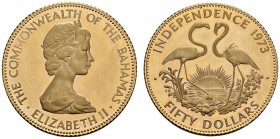 COINS & MEDALS FROM OVERSEAS 
 BAHAMAS 
 Elizabeth II, since 1952. 50 Dollars 1973. Fr. 17; K./M. 48. 15,54 g.
 GOLD. Ex proof. Extremely fine