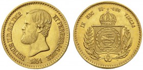 COINS & MEDALS FROM OVERSEAS 
 BRAZIL 
 Pedro II, 1831-1889. 20.000 Reis 1851. Fr. 121; K./M. 463. 17,97 g.
 GOLD. Extremely fine