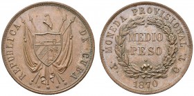 COINS & MEDALS FROM OVERSEAS 
 CUBA 
 Republic, since 1902. 1/2 Peso 1870 P-CT, Potosi. K./M. X4a var. 10,51 g.
 PATTERN. Rare. Extremely fine