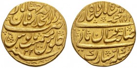 COINS & MEDALS FROM OVERSEAS 
 INDIA 
 MUGHAL EMPIRE (HINDUSTAN) 
 Muhammad Shah, 1131-1161 AH (1719-1748). Mohur AH 1152, Year 22. Fr. 832; K./M. ...