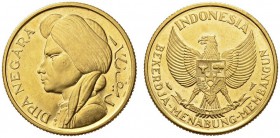 COINS & MEDALS FROM OVERSEAS 
 INDONESIA 
 Republic, since 1949. 25 Rupiah n.d. (1952). Fr. ­; K/M Bruce 1. 15,01 g.
 GOLD. Rare. Extremely fine