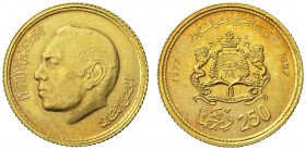 COINS & MEDALS FROM OVERSEAS 
 MOROCCO 
 KINGDOM. 
 Hassan II, 1962-1999. 250 Dirhams 1977. Fr. 6; K./M. Y 6,55 g.
 GOLD. Only 3'000 pieces minted...