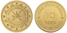 COINS & MEDALS FROM OVERSEAS 
 OMAN 
 Sa'id bin Taimur, 1932-1970. 15 Omani Rials AH 1381 (1961). Fr. ­; K./M. 35. 7,99 g.
 GOLD. 2'000 pieces mint...