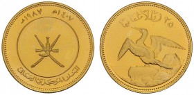 COINS & MEDALS FROM OVERSEAS 
 OMAN 
 Quabus bin Sa'id, since 1970. 25 Omani Rials AH 1407 (1987). Fr. 10; K./M. 74. 10,20 g.
 GOLD. 5'000 pieces m...