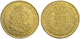 COINS & MEDALS FROM OVERSEAS 
 PERU 
 Fernando VI, 1746-1759. 8 Escudos 1751 LMA, Lima. Calico 18; Fr. 16; K./M. 50. 26,91 g.
 GOLD. Almost extreme...