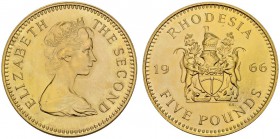 COINS & MEDALS FROM OVERSEAS 
 RHODESIA 
 Queen Elisabeth II, since 1952. 5 Pounds 1966. Fr. 1; K./M. 7. 39,97 g.
 GOLD. Only 3'000 pieces minted. ...