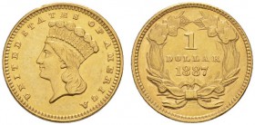 COINS & MEDALS FROM OVERSEAS 
 USA 
 INDIAN PRINCESS HEAD, LARGE HEAD GOLD DOLLAR (1856-1889) 
 Dollar 1887, Philadelphia. Fr. 94; K./M. 86. 1,66 g...