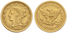 COINS & MEDALS FROM OVERSEAS 
 USA 
 LIBERTY HEAD 2 1/2 DOLLARS (1840-1907) 
 2 1/2 Dollars 1852, Philadelphia. Fr. 114; K./M. 72. 4,16 g.
 GOLD. ...