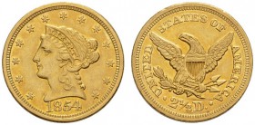 COINS & MEDALS FROM OVERSEAS 
 USA 
 LIBERTY HEAD 2 1/2 DOLLARS (1840-1907) 
 2 1/2 Dollars 1854, Philadelphia. Fr. 114; K./M. 72. 4,16 g.
 GOLD. ...