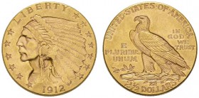 COINS & MEDALS FROM OVERSEAS 
 USA 
 INDIAN HEAD 2 1/2 DOLLARS (1908-1929) 
 2 1/2 Dollars 1912, Philadelphia. Fr. 120; K./M. 128. 4,18 g.
 GOLD. ...