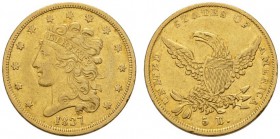 COINS & MEDALS FROM OVERSEAS 
 USA 
 CLASSIC HEAD 5 DOLLARS (1834-1838) 
 5 Dollars 1837, Philadelphia. Fr. 135; K./M. 57. 8,29 g.
 GOLD. In NGC­S...