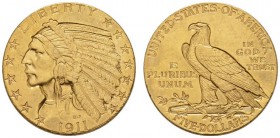 COINS & MEDALS FROM OVERSEAS 
 USA 
 INDIAN HEAD FIVE DOLLARS (1908-1929) 
 5 Dollars 1911, Philadelphia. Fr. 148; K./M. 129. 8,34 g.
 GOLD. In NG...