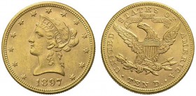 COINS & MEDALS FROM OVERSEAS 
 USA 
 LIBERTY HEAD (MOTTO ON REVERSE) TEN DOLLARS (1866-1907) 
 10 Dollars 1897, Philadelphia. Fr. 158; K./M. 102. 1...
