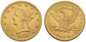 COINS & MEDALS FROM OVERSEAS 
 USA 
 LIBERTY HEAD (MOTTO ON REVERSE) TEN DOLLARS (1866-1907) 
 10 Dollars 1901, Philadelphia. Fr. 158; K./M. 102. 1...
