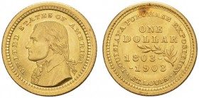 COINS & MEDALS FROM OVERSEAS 
 USA 
 COMMEMORATIVE ISSUE 
 Louisiana purchase exposition - Jefferson. Dollar 1903. Fr. 98; K./M. 119. 1,67 g.
 GOL...
