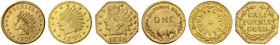 COINS & MEDALS FROM OVERSEAS 
 USA 
 PRIVATE AND TERRITORIAL GOLD 
 California. 3 x Gold token: 1851, EUREKA (0.81 g.); 1855 (0.32 g.) and 1852 (0....