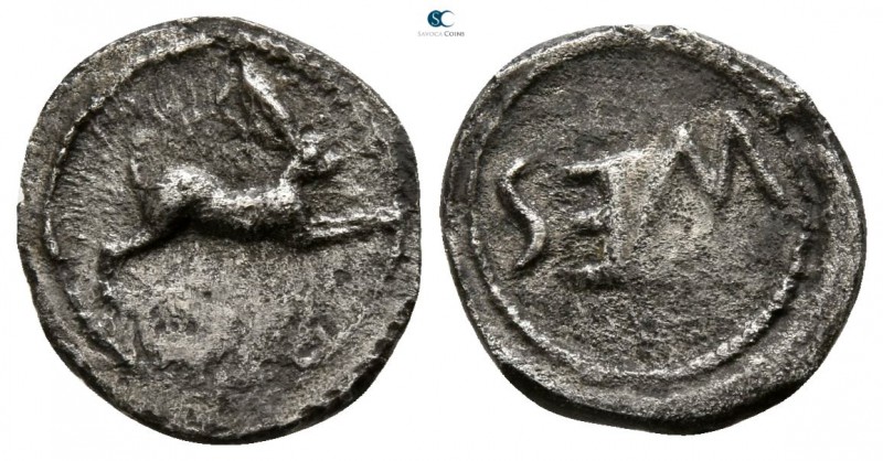 Sicily. Messana 480-461 BC. 
Litra AR

9mm., 0,67g.

Hare springing right /...
