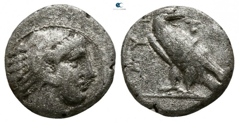 Kings of Macedon. Aigai. Amyntas III 393-369 BC. 
Diobol AR

9mm., 1,22g.

...