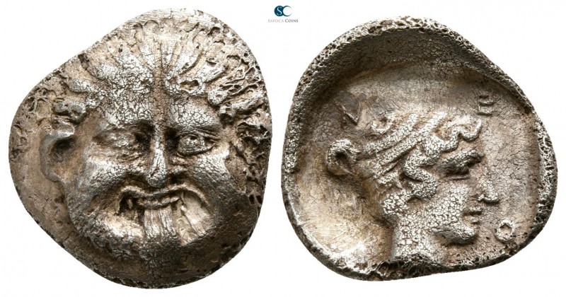 Macedon. Neapolis 424-350 BC. 
Hemidrachm AR

13mm., 1,44g.

Gorgoneion fac...