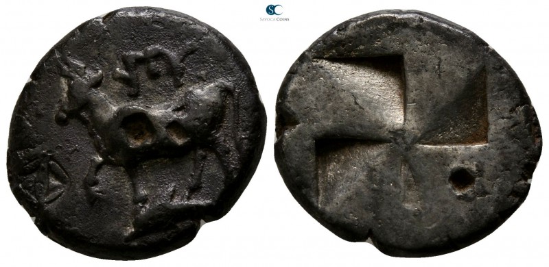 Thrace. Byzantion circa 340-320 BC. 
Siglos AR

17mm., 4,97g.

Heifer stand...