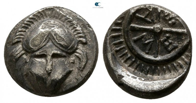 Thrace. Mesembria circa 400-300 BC. 
Diobol AR

8mm., 1,19g.

Facing Corint...