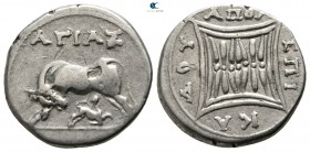 Illyria. Apollonia circa 200-80 BC. ΑΓΙΑΣ (Agias) and ΚΑΔΟΣ (Kados), magistrates. Drachm AR