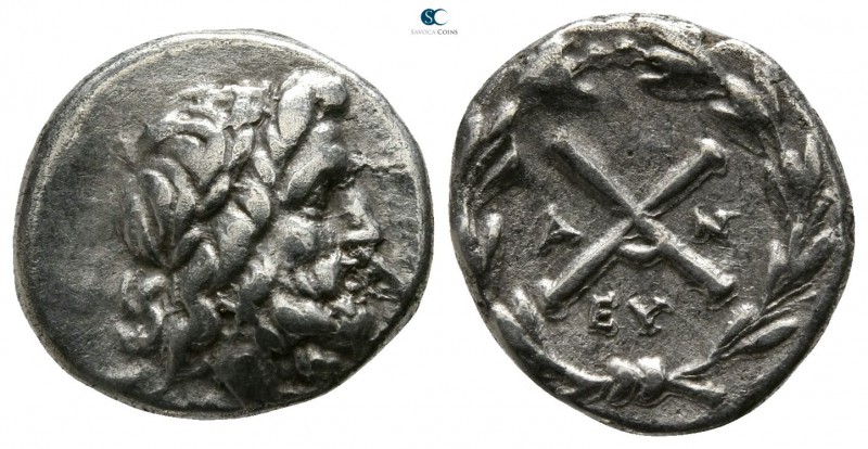 Achaia. Achaian League. Antigoneia (Mantinea) 188-180 BC. 
Hemidrachm AR

13m...