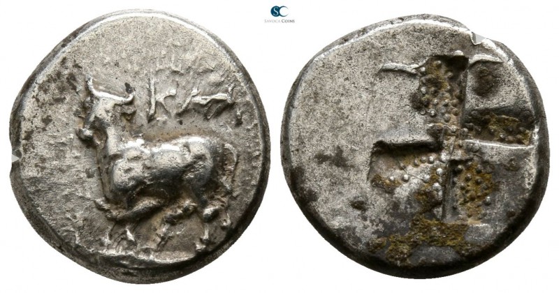 Bithynia. Kalchedon 340-320 BC. 
1/2 Siglos AR

12mm., 2,44g.

Bull standin...