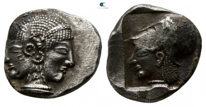Mysia. Lampsakos circa 500-490 BC. 
Diobol AR

11mm., 1,17g.

Female janifo...