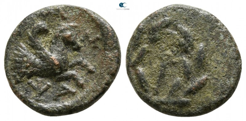 Mysia. Lampsakos circa 190-85 BC. 
Bronze Æ

11mm., 1,36g.

ΛΑΜΨΑ, forepart...