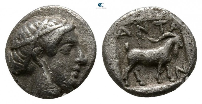 Troas. Antandros circa 450 BC. 
Obol AR

6mm., 0,57g.

Head of Artemis Asty...