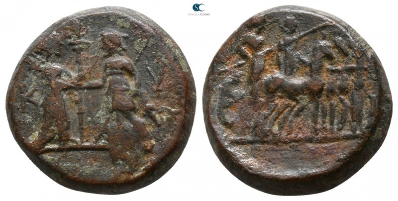 Aeolis. Kyme circa 200-100 BC. 
Bronze Æ

14mm., 3,83g.

Artemis, holding l...