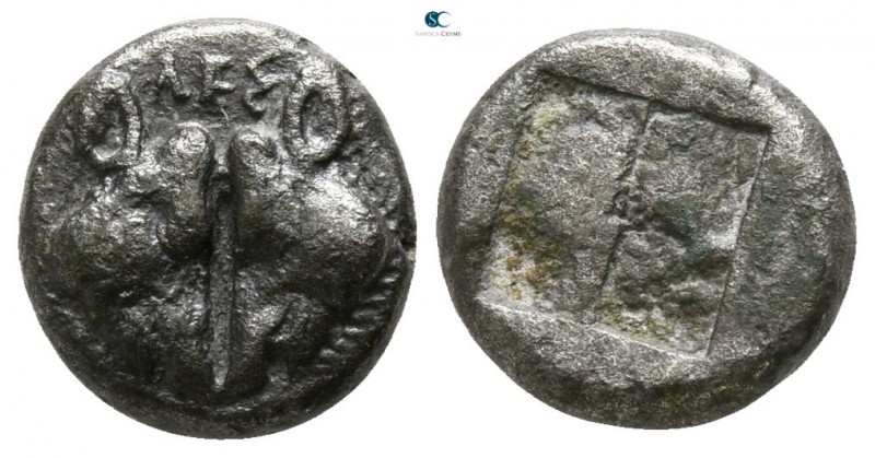 Lesbos. Uncertain mint circa 500-450 BC. 
BI 1/12 Stater

8mm., 1,03g.

ΛΕΣ...